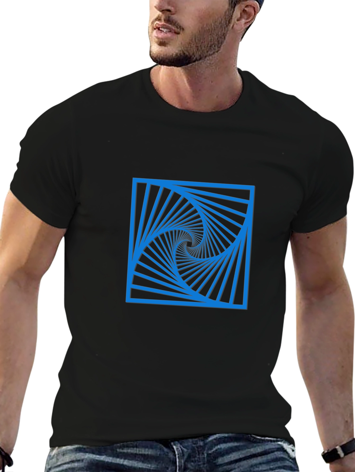Geometric Spiral Design Black T-Shirt