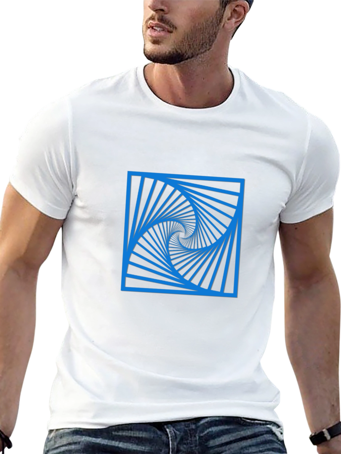 Geometric Spiral Design Black T-Shirt