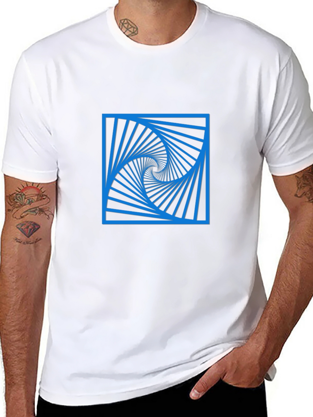 Geometric Spiral Design Black T-Shirt
