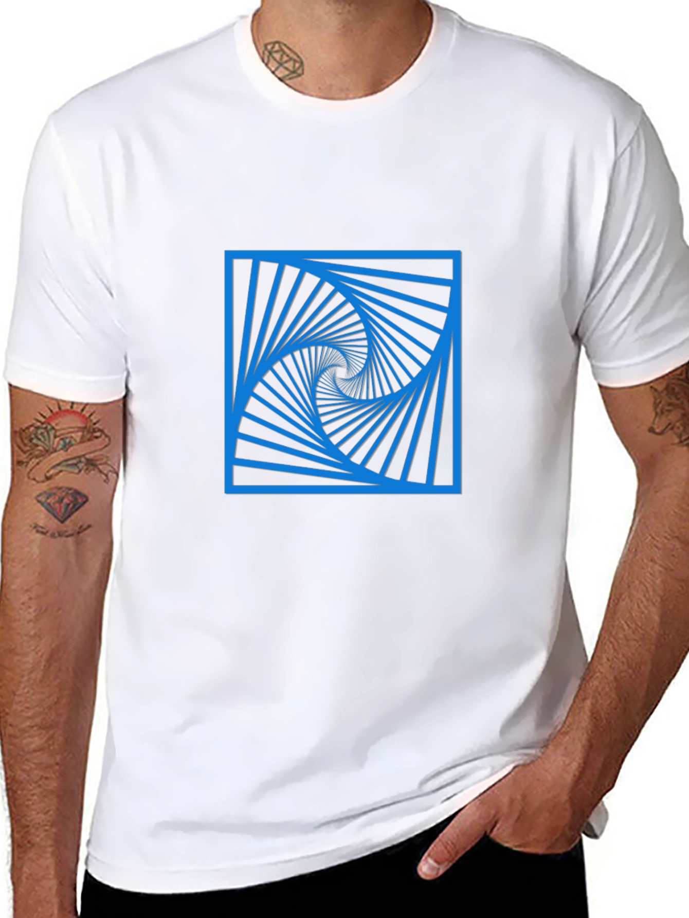 Geometric Spiral Design Black T-Shirt