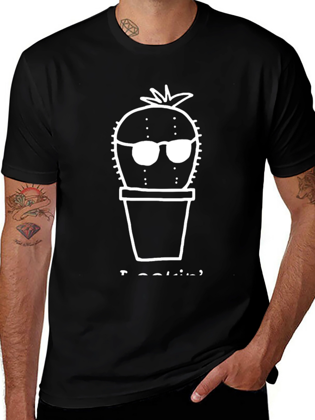 Cool Cactus Graphic Tee - Black Cotton T-Shirt