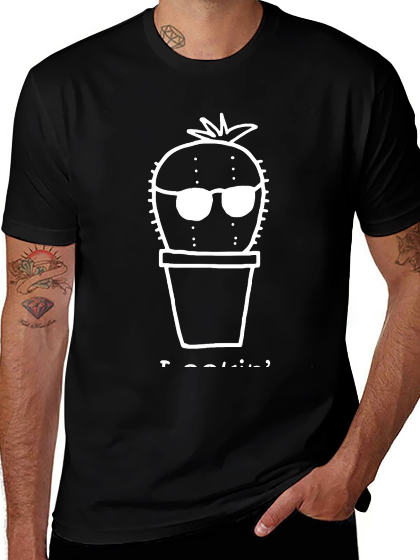 Cool Cactus Graphic Tee - Black Cotton T-Shirt