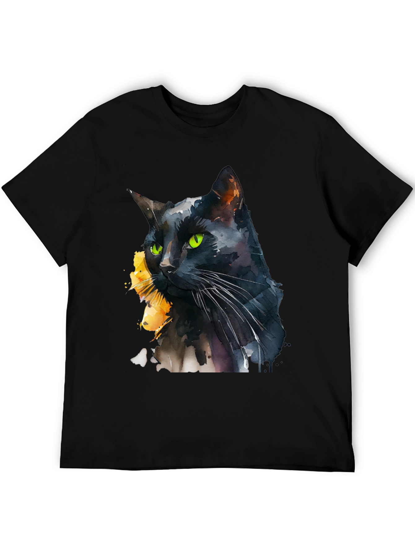 Black Cat Watercolor Graphic T-Shirt