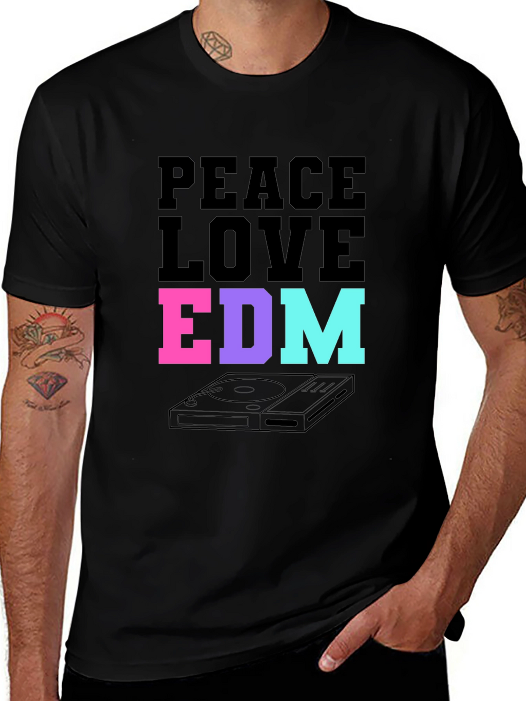 Peace Love EDM T-Shirt Black Music Rave Graphic Tee