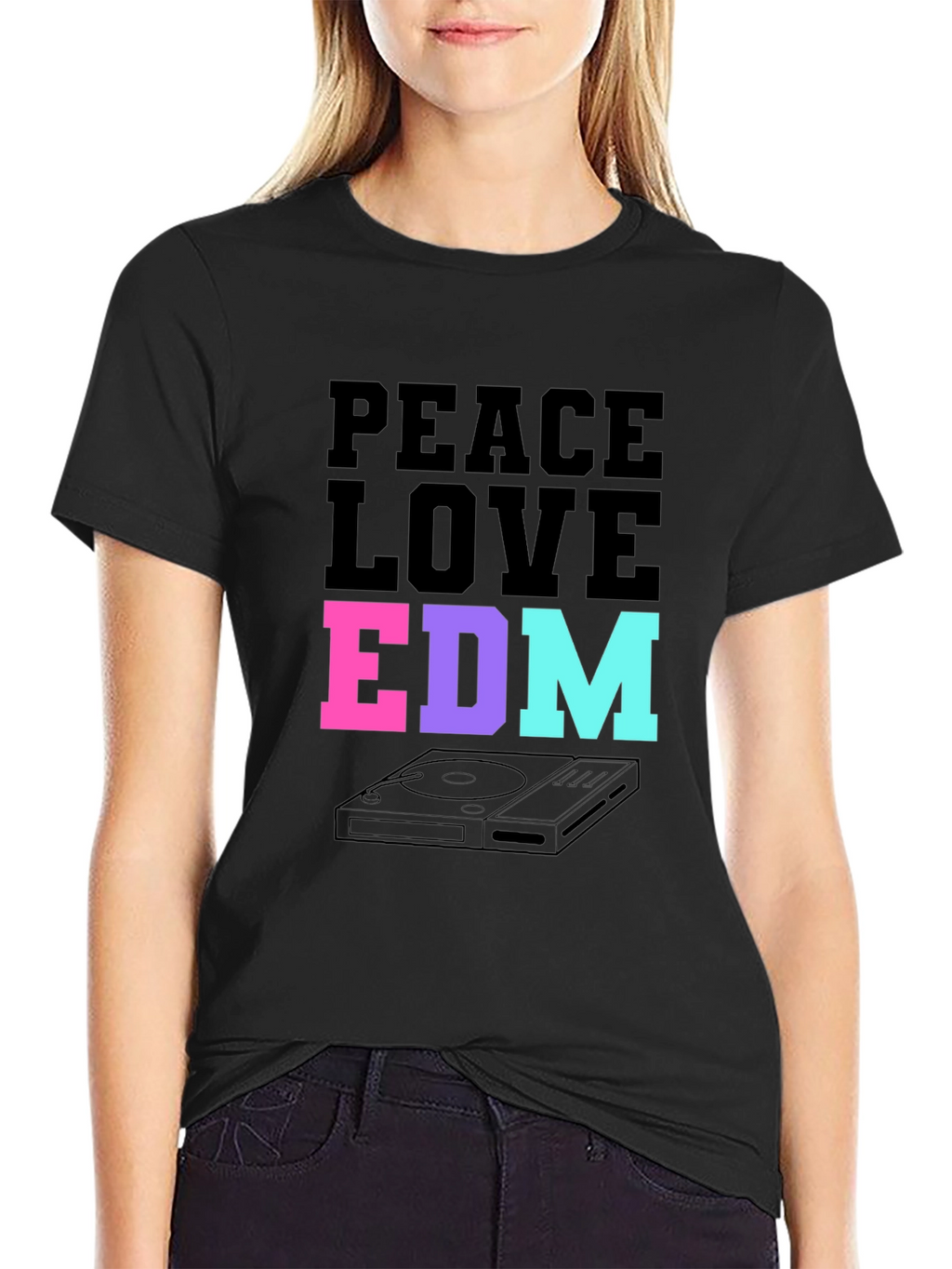 Peace Love EDM T-Shirt Black Music Rave Graphic Tee