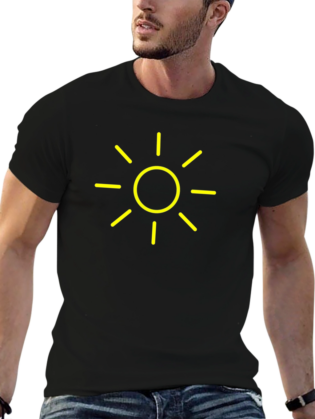 Black T-Shirt with Yellow Sun Graphic