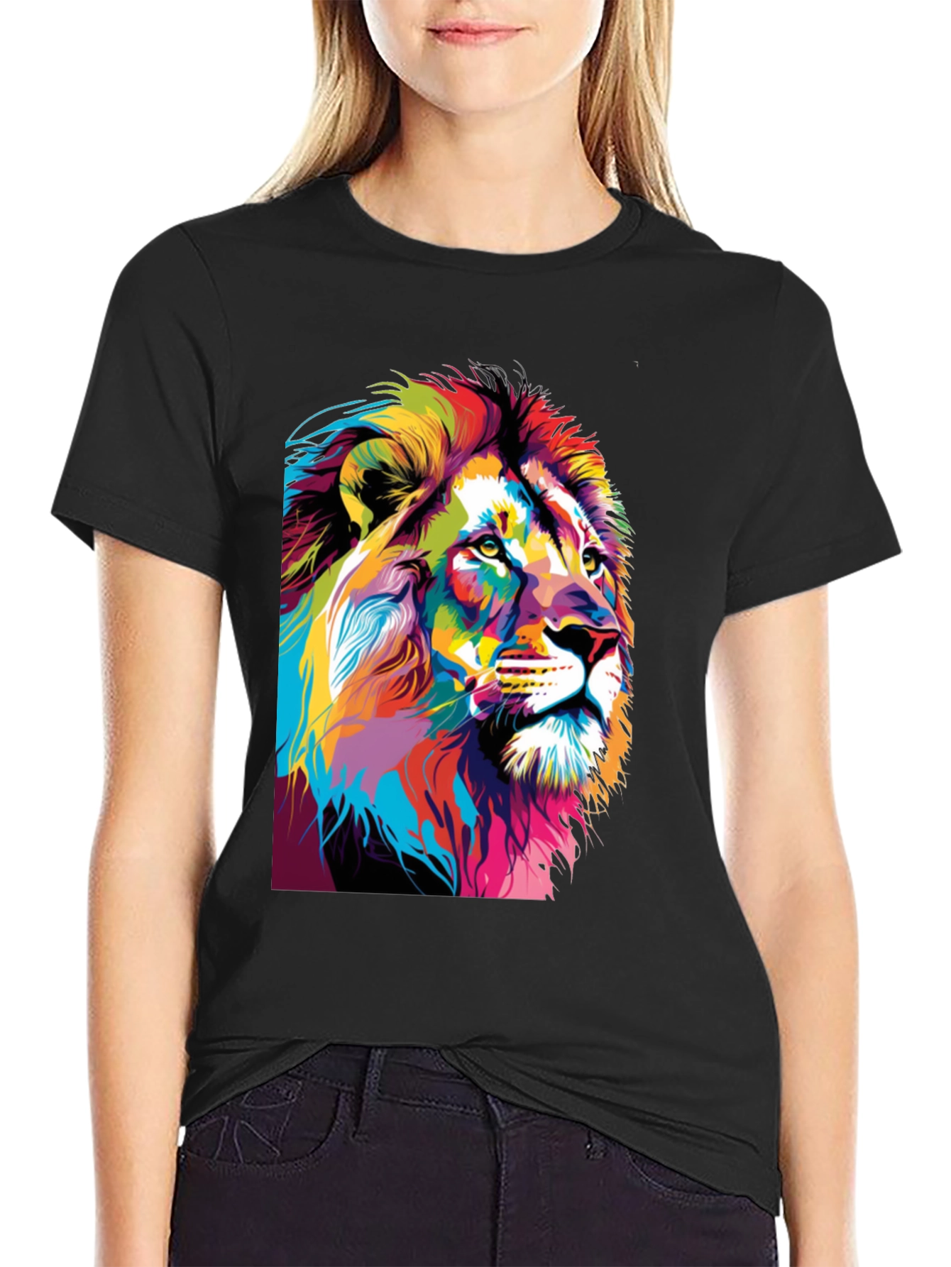 Colorful Lion Graphic Print T-Shirt