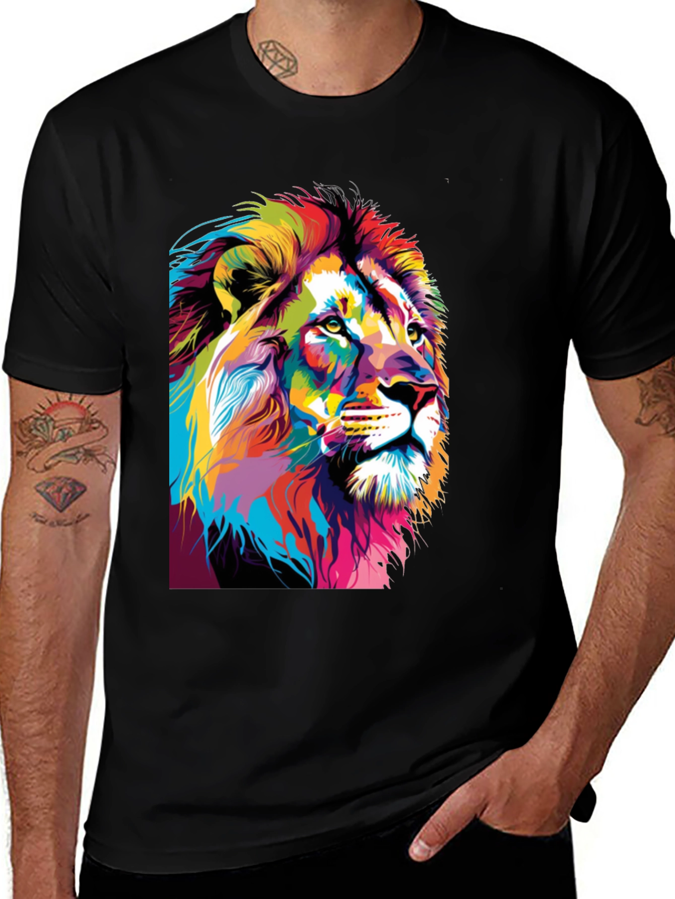 Colorful Lion Graphic Print T-Shirt