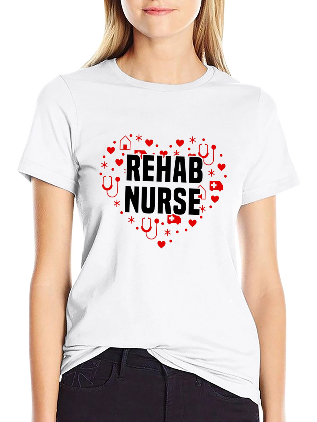 Rehab Nurse Heart Graphic Black T-Shirt