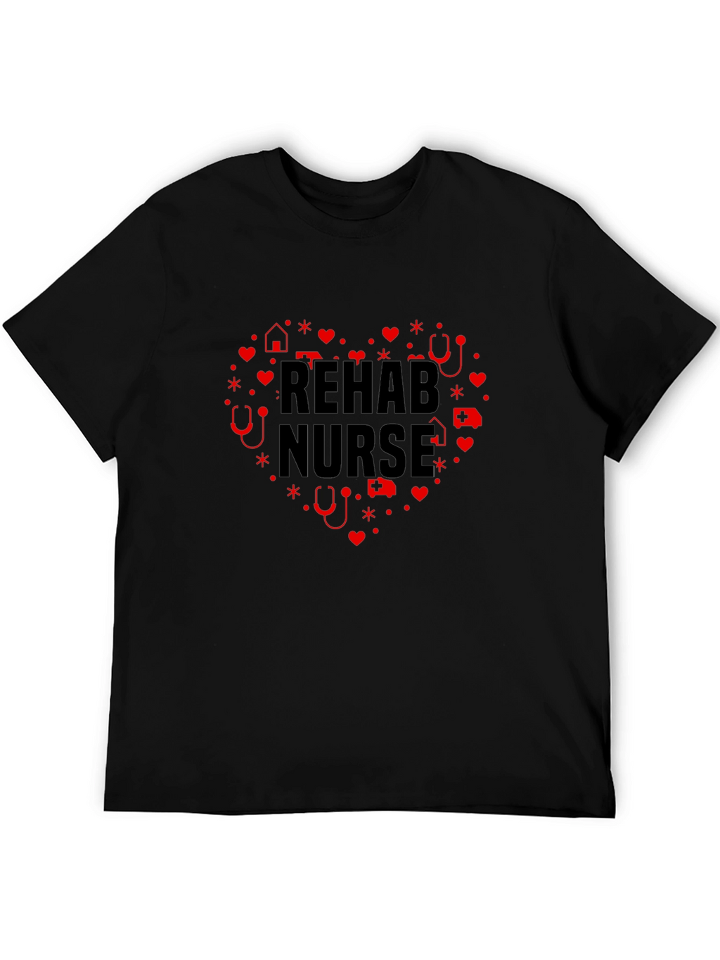 Rehab Nurse Heart Graphic Black T-Shirt