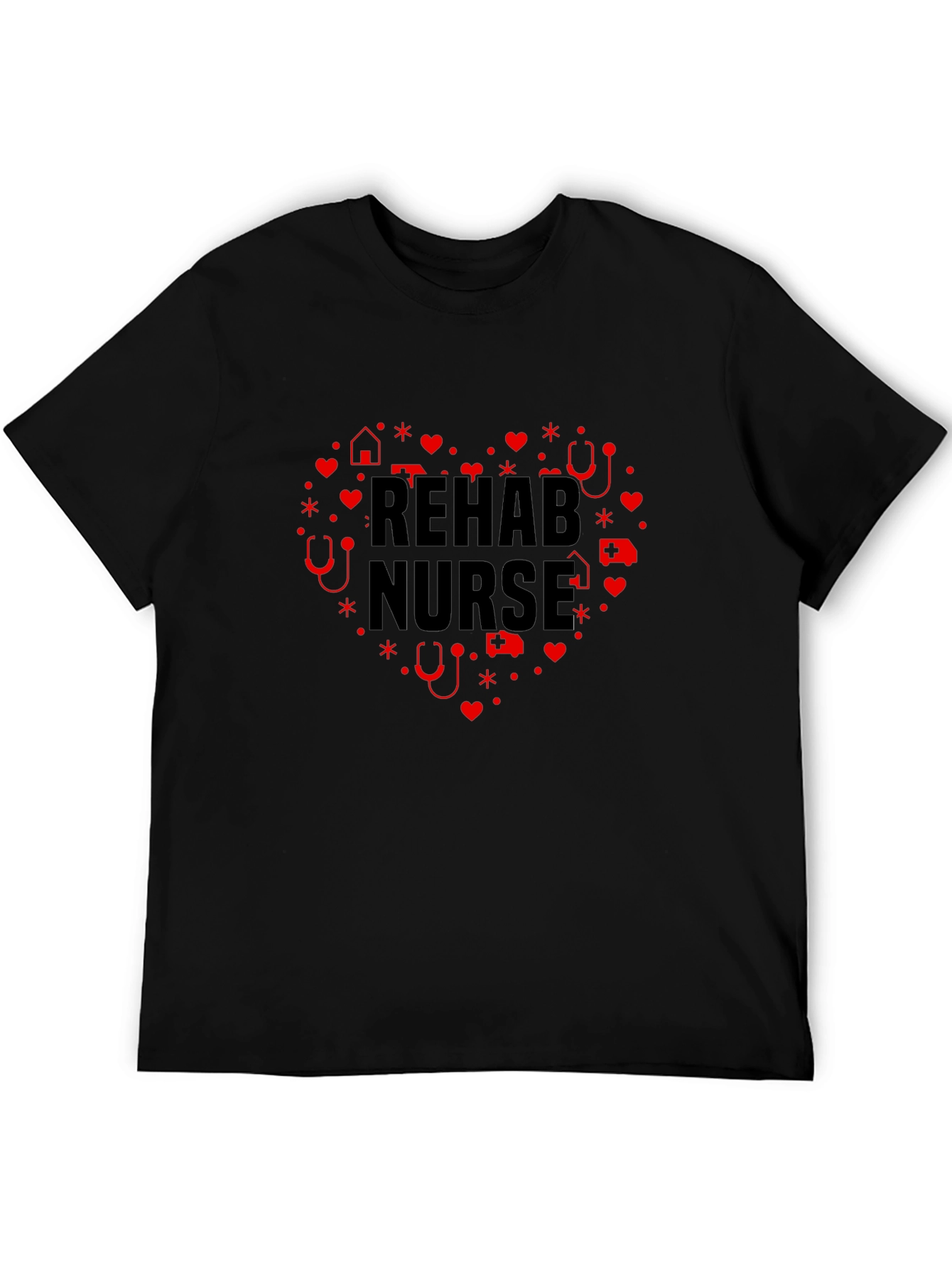 Rehab Nurse Heart Graphic Black T-Shirt