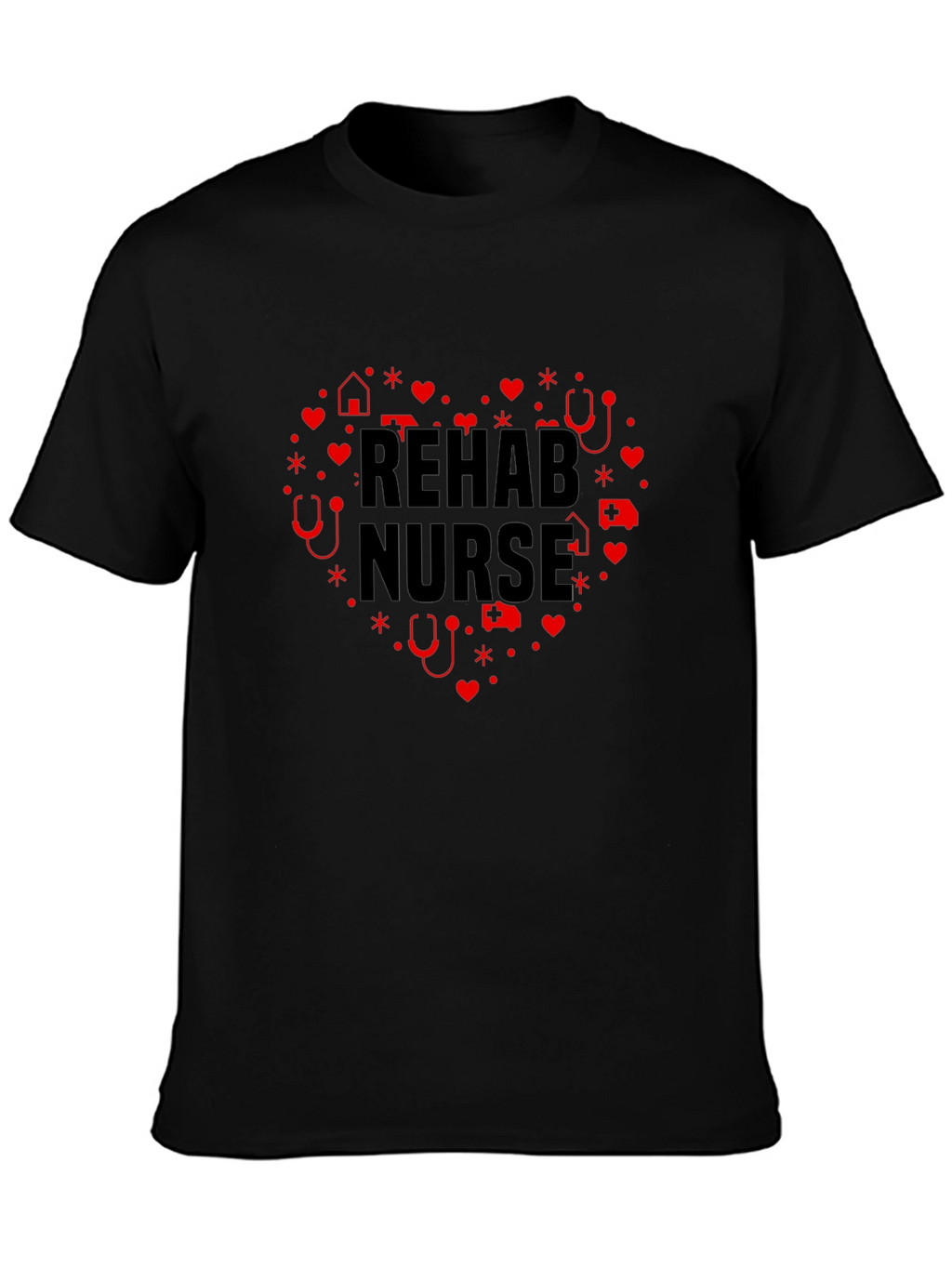 Rehab Nurse Heart Graphic Black T-Shirt