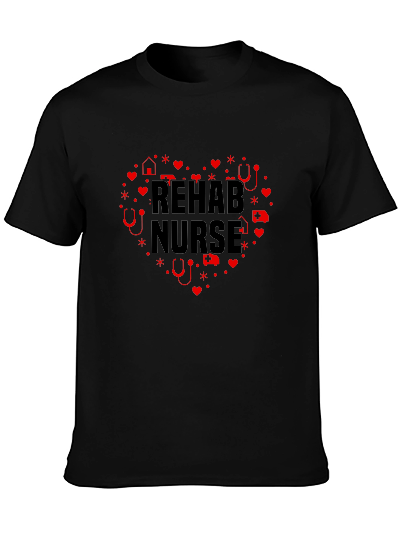 Rehab Nurse Heart Graphic Black T-Shirt