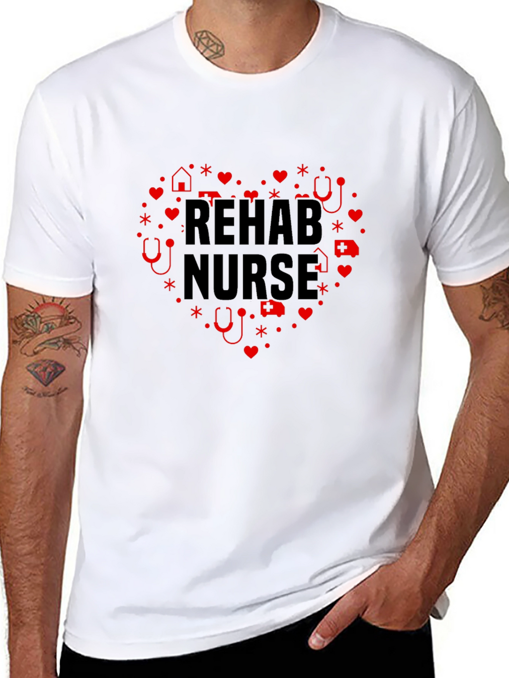 Rehab Nurse Heart Graphic Black T-Shirt