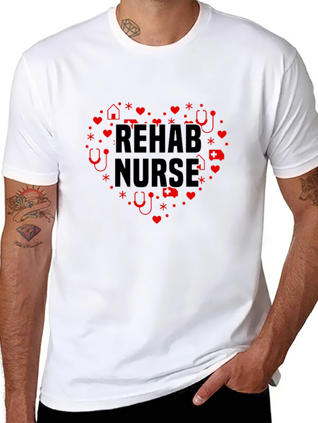 Rehab Nurse Heart Graphic Black T-Shirt