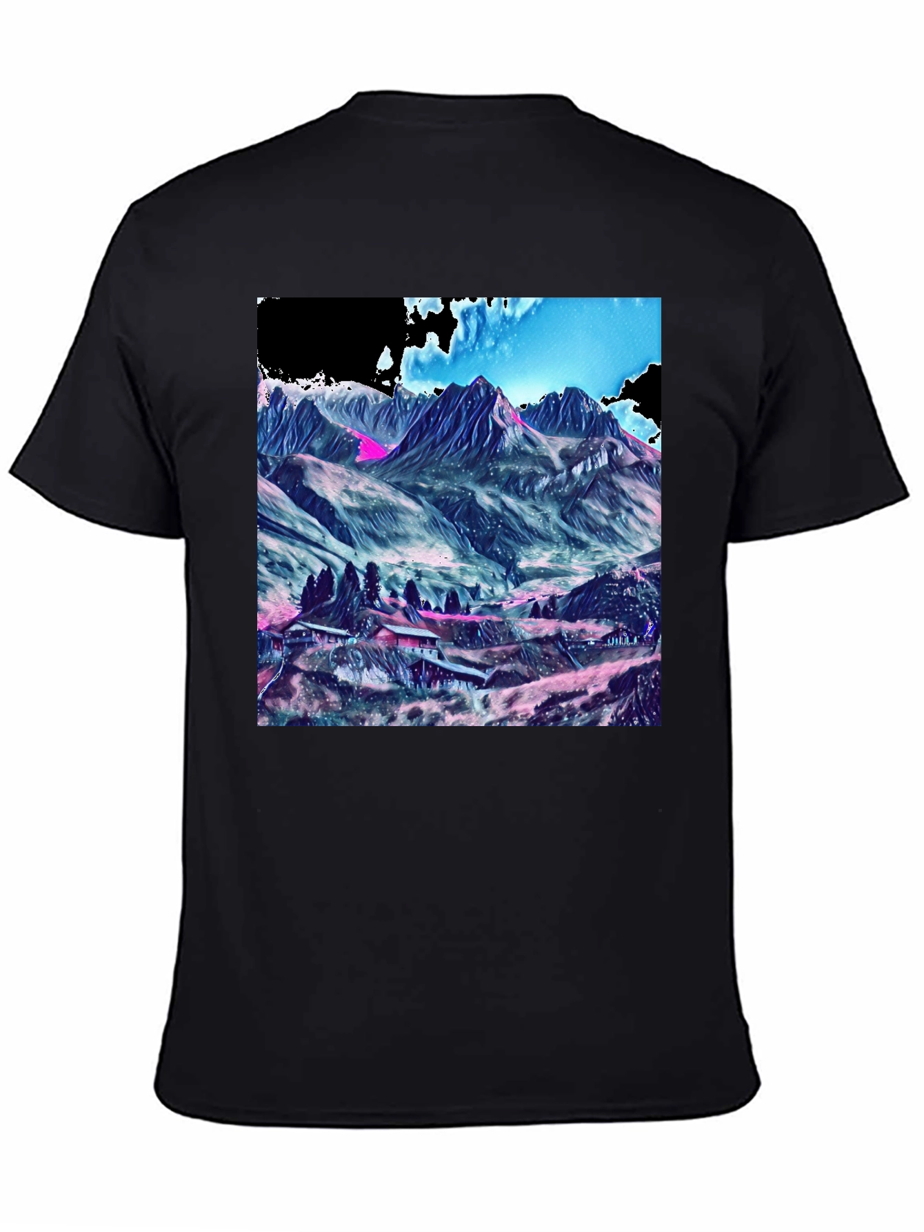 Mountains Graphic Tee - Stylish Black Cotton T-Shirt