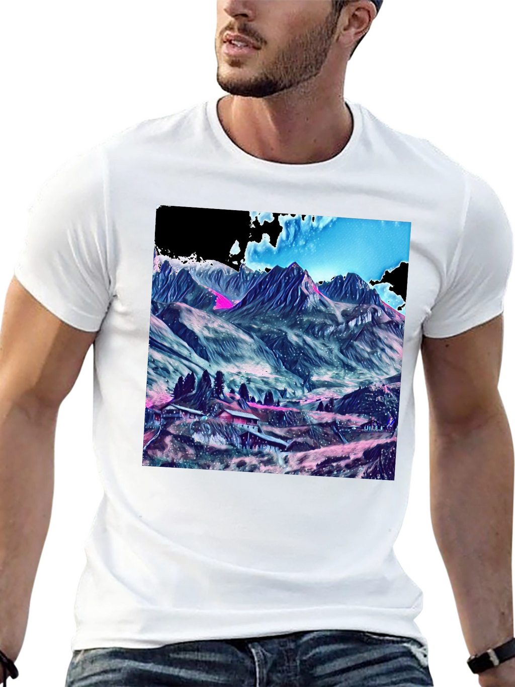 Mountains Graphic Tee - Stylish Black Cotton T-Shirt