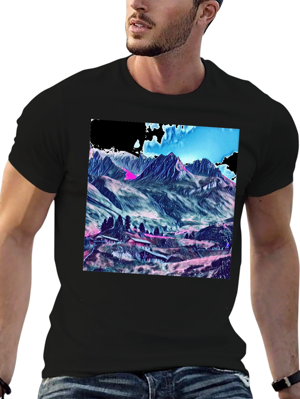 Mountains Graphic Tee - Stylish Black Cotton T-Shirt