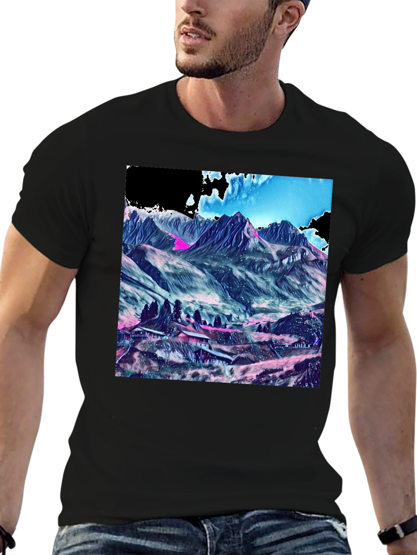 Mountains Graphic Tee - Stylish Black Cotton T-Shirt