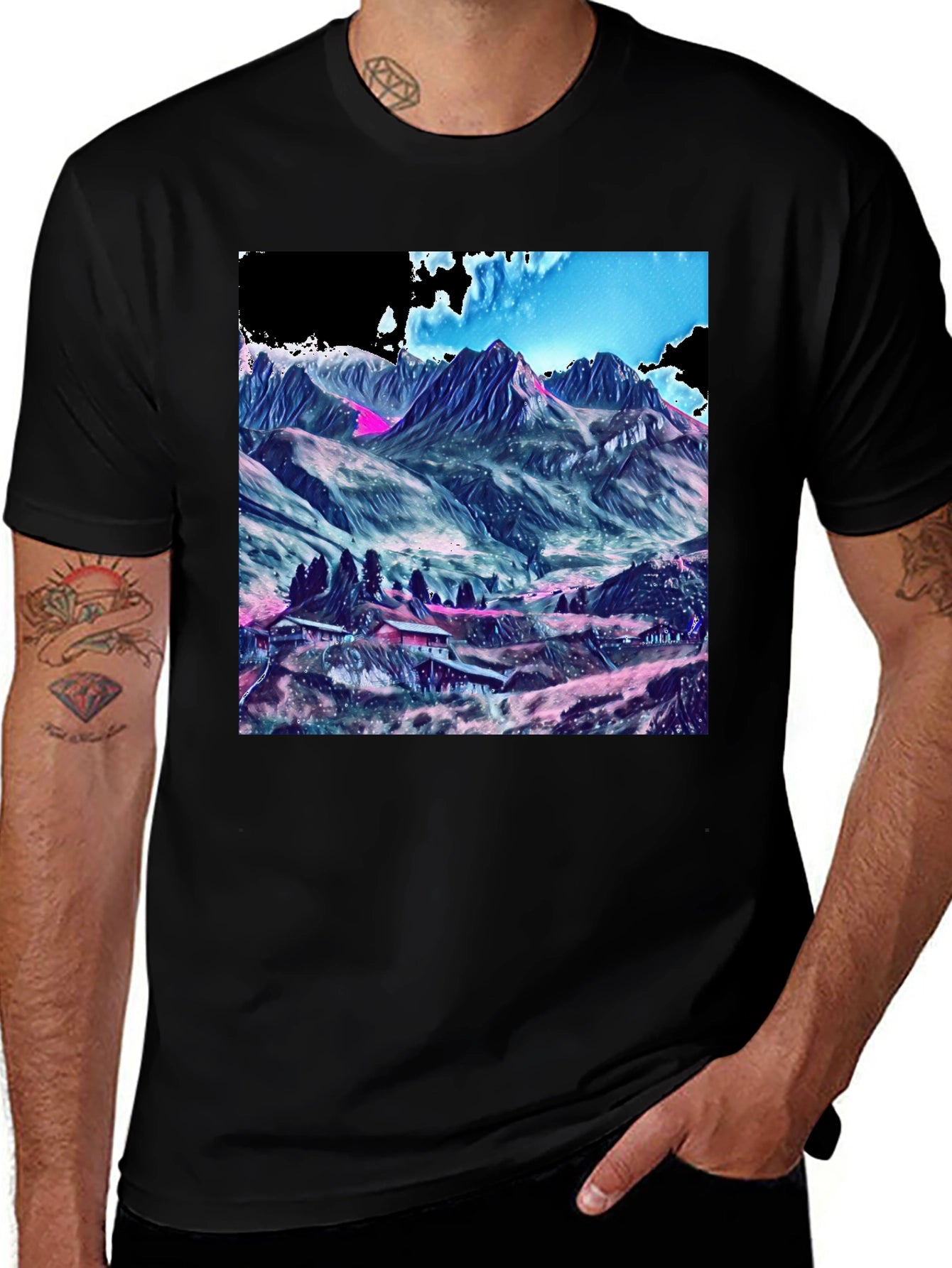 Mountains Graphic Tee - Stylish Black Cotton T-Shirt