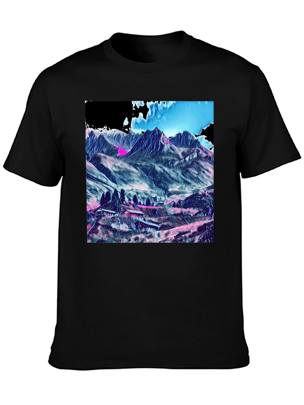Mountains Graphic Tee - Stylish Black Cotton T-Shirt