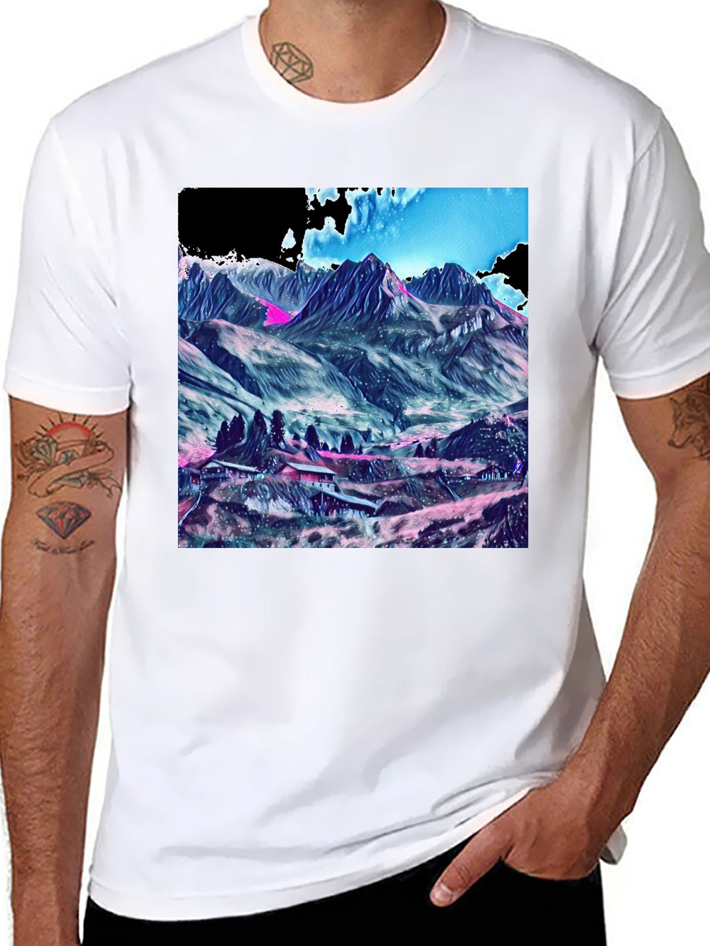 Mountains Graphic Tee - Stylish Black Cotton T-Shirt