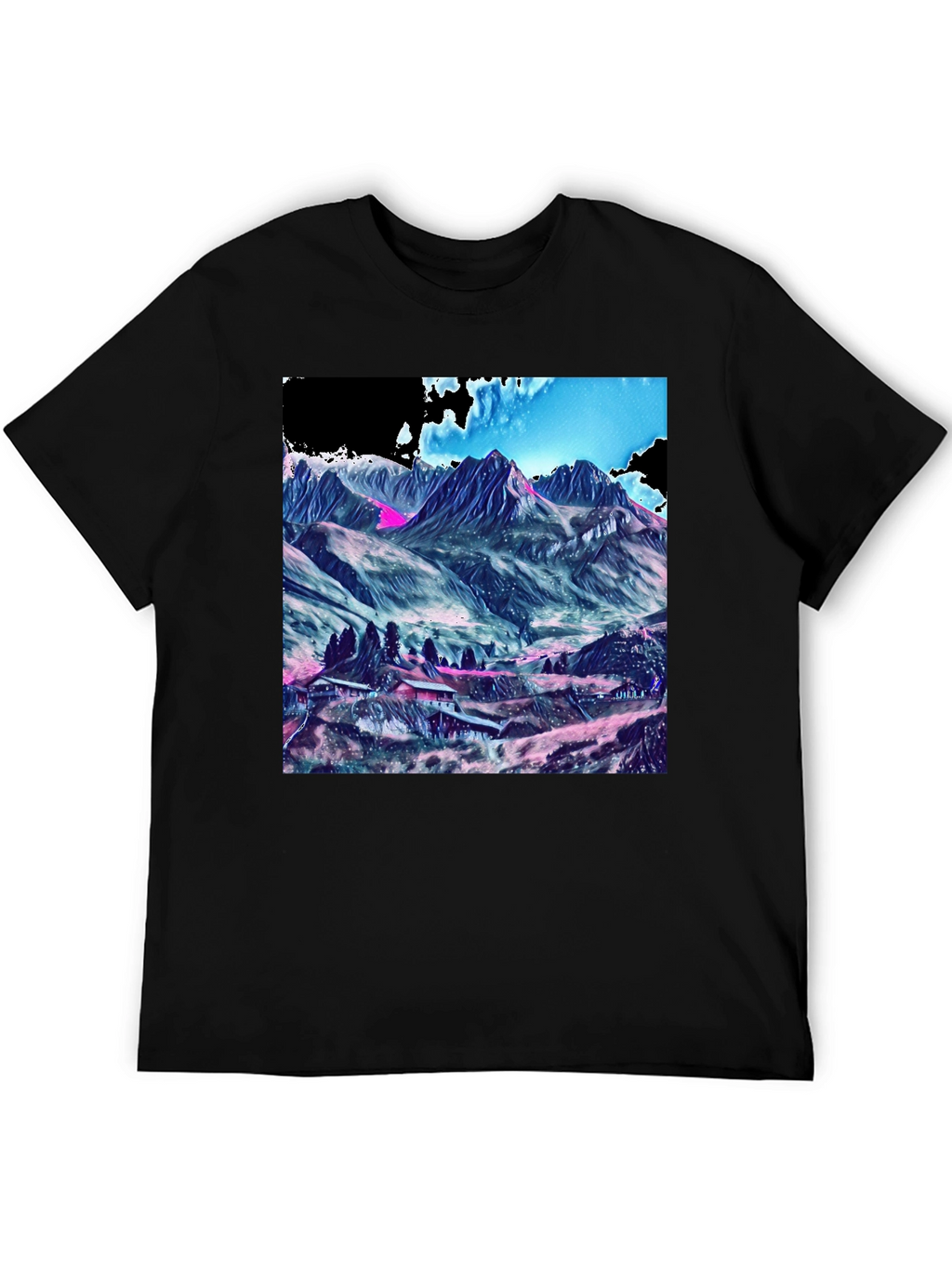 Mountains Graphic Tee - Stylish Black Cotton T-Shirt