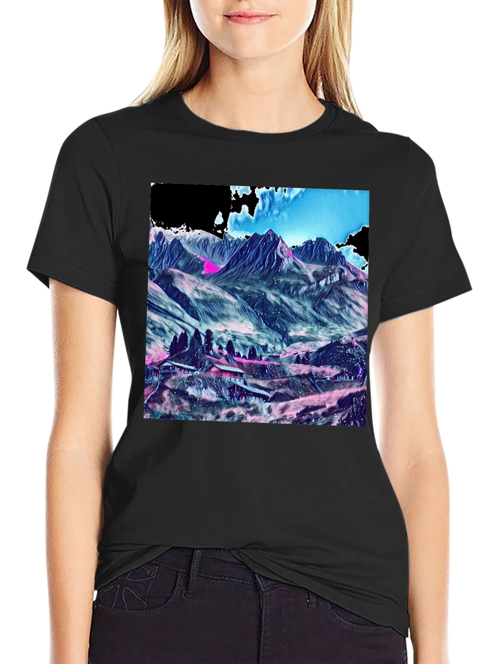 Mountains Graphic Tee - Stylish Black Cotton T-Shirt