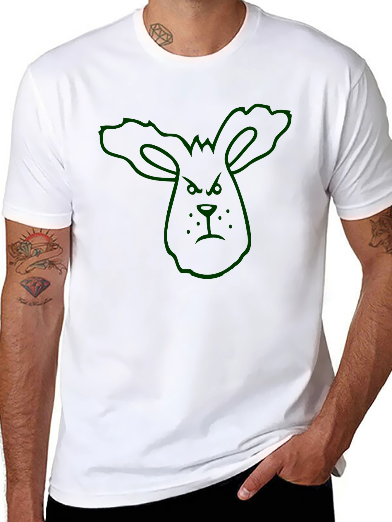 Grumpy Bunny Outline Graphic T-Shirt