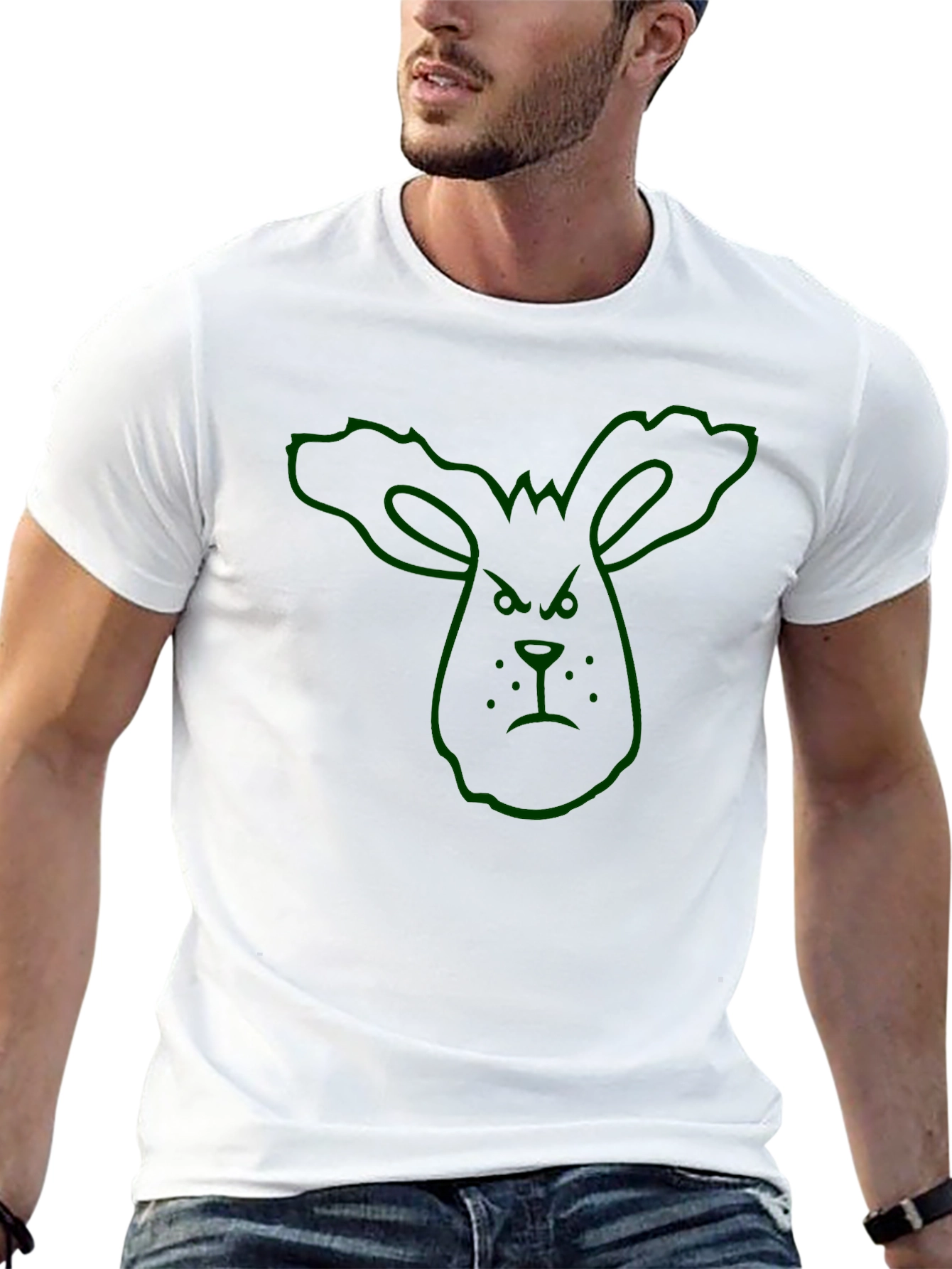 Grumpy Bunny Outline Graphic T-Shirt
