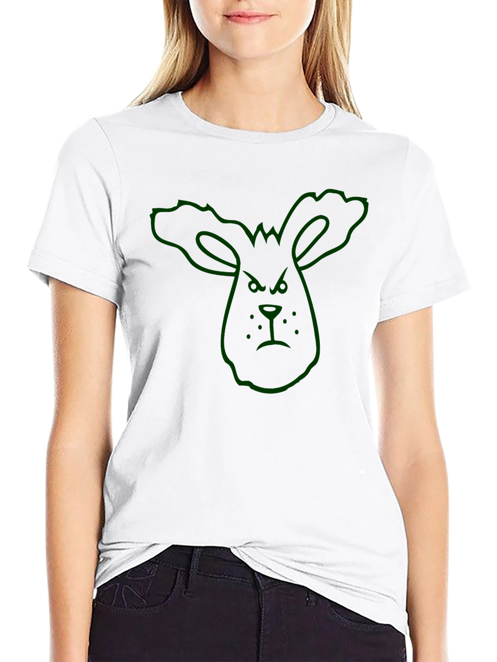 Grumpy Bunny Outline Graphic T-Shirt
