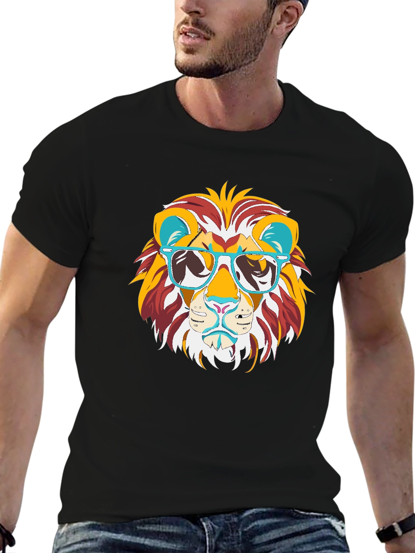 Cool Lion Graphic Tee - Black Cotton T-Shirt