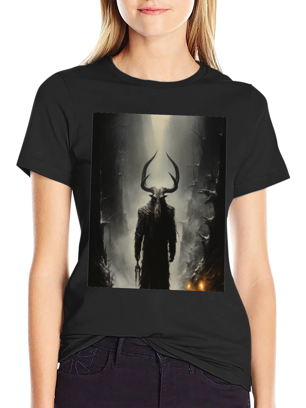 Mystic Horned Figure Graphic Tee - Black