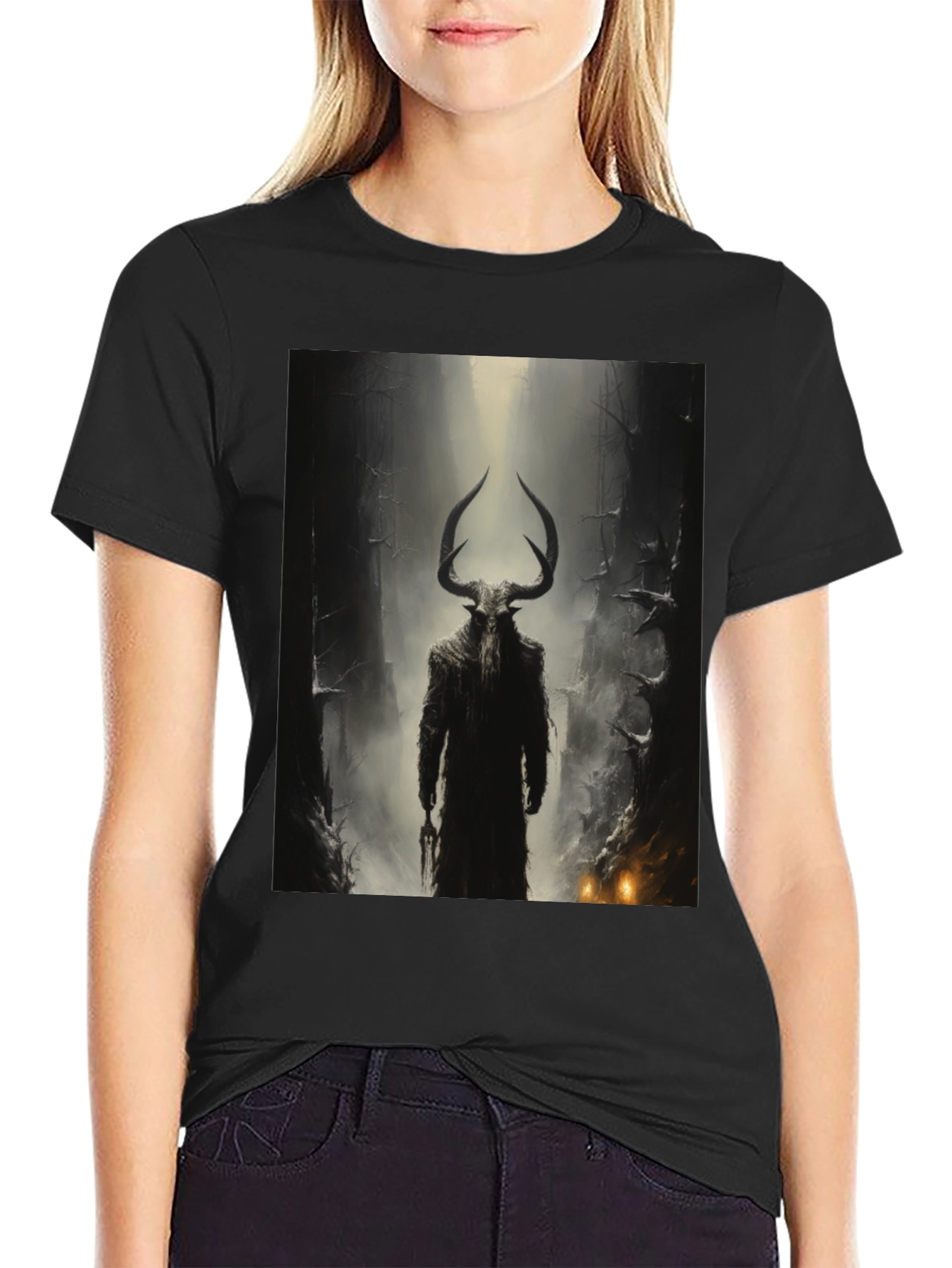Mystic Horned Figure Graphic Tee - Black