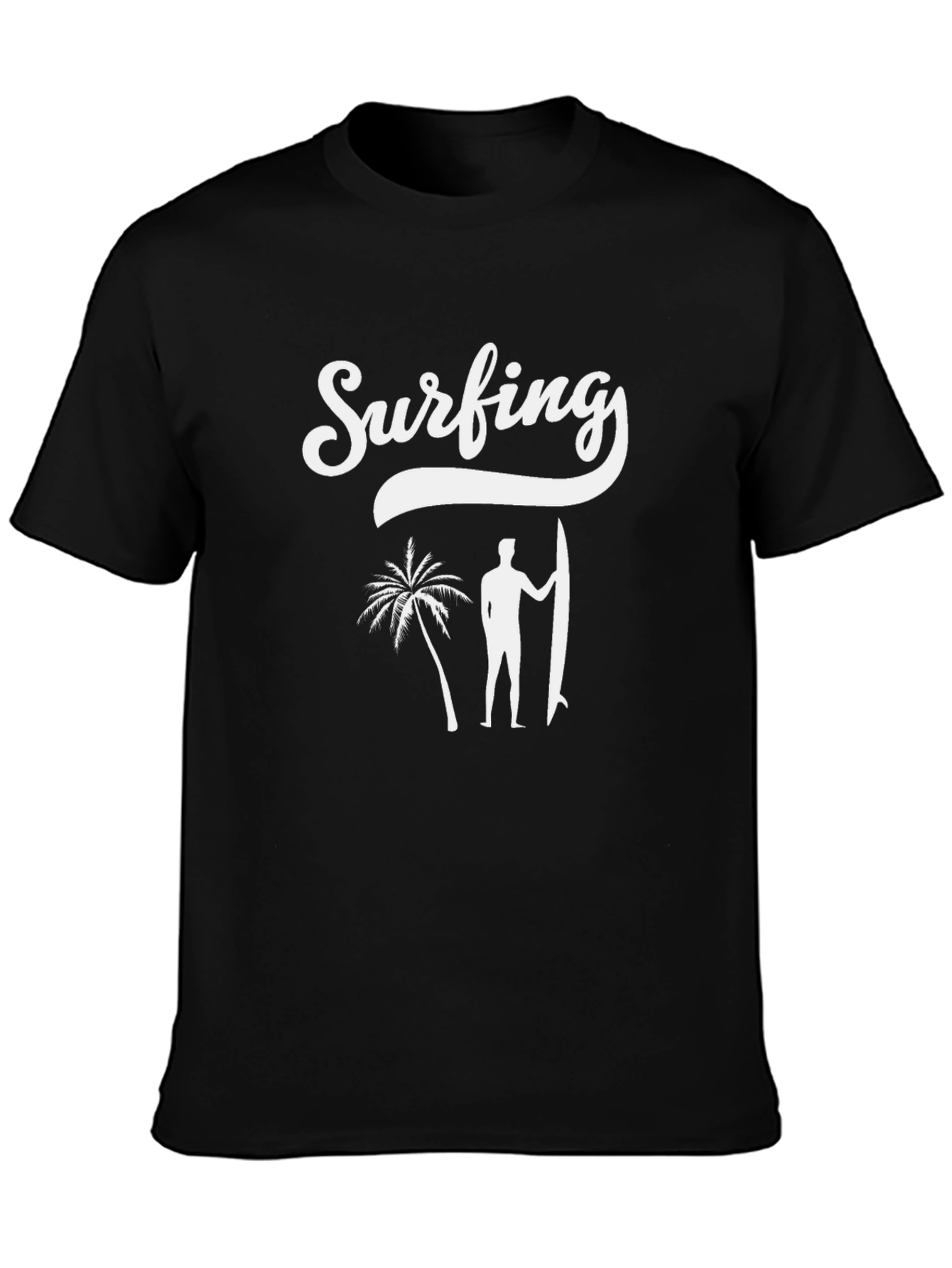 Surfing Graphic Print Black T-Shirt