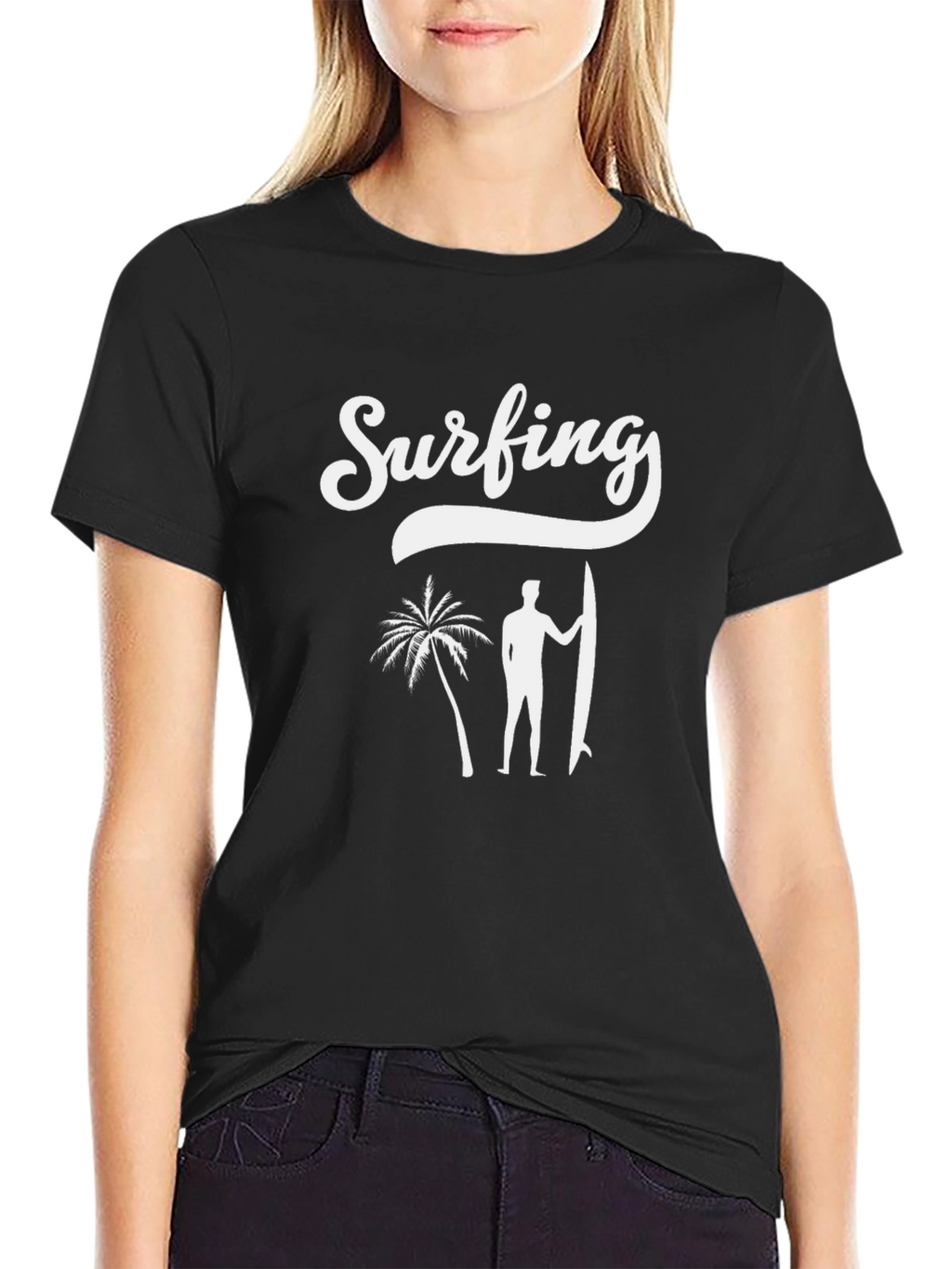Surfing Graphic Print Black T-Shirt
