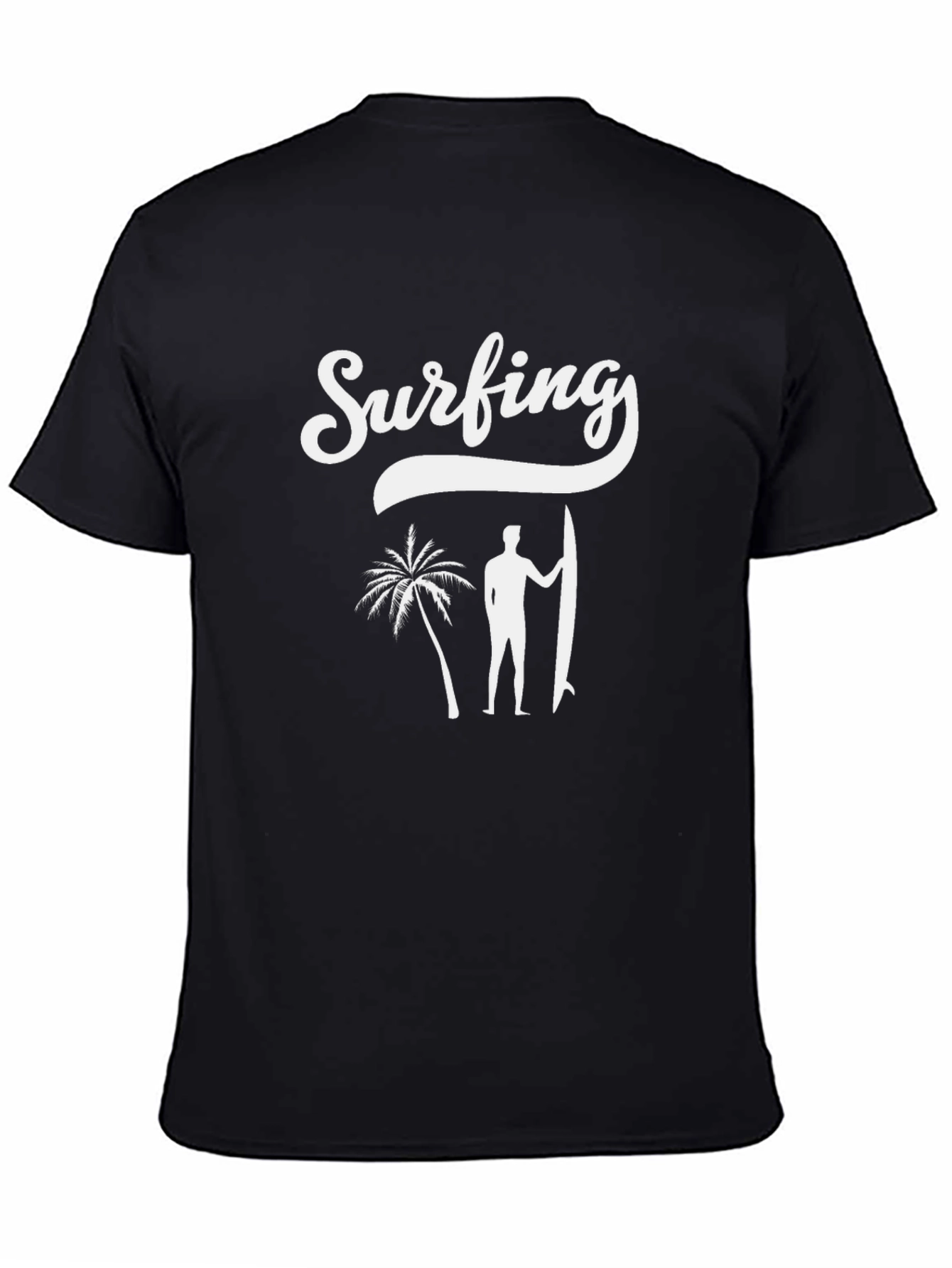 Surfing Graphic Print Black T-Shirt