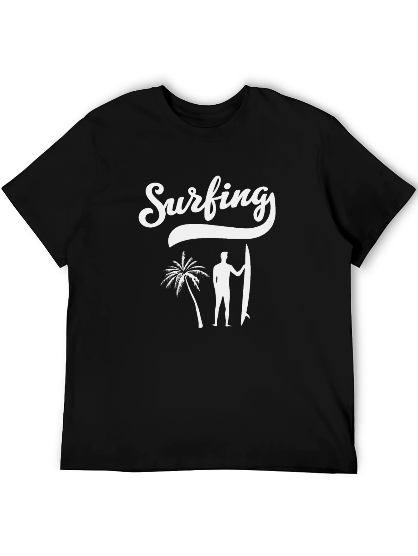 Surfing Graphic Print Black T-Shirt