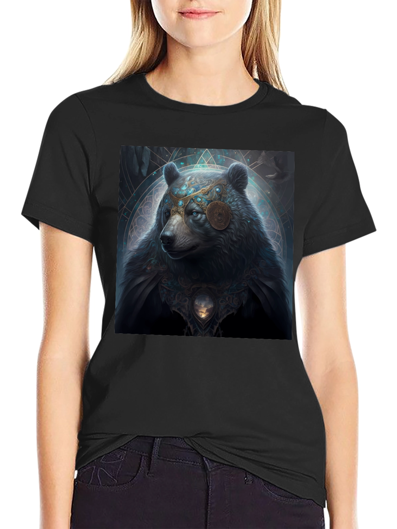 Mystical Bear Graphic Black T-Shirt