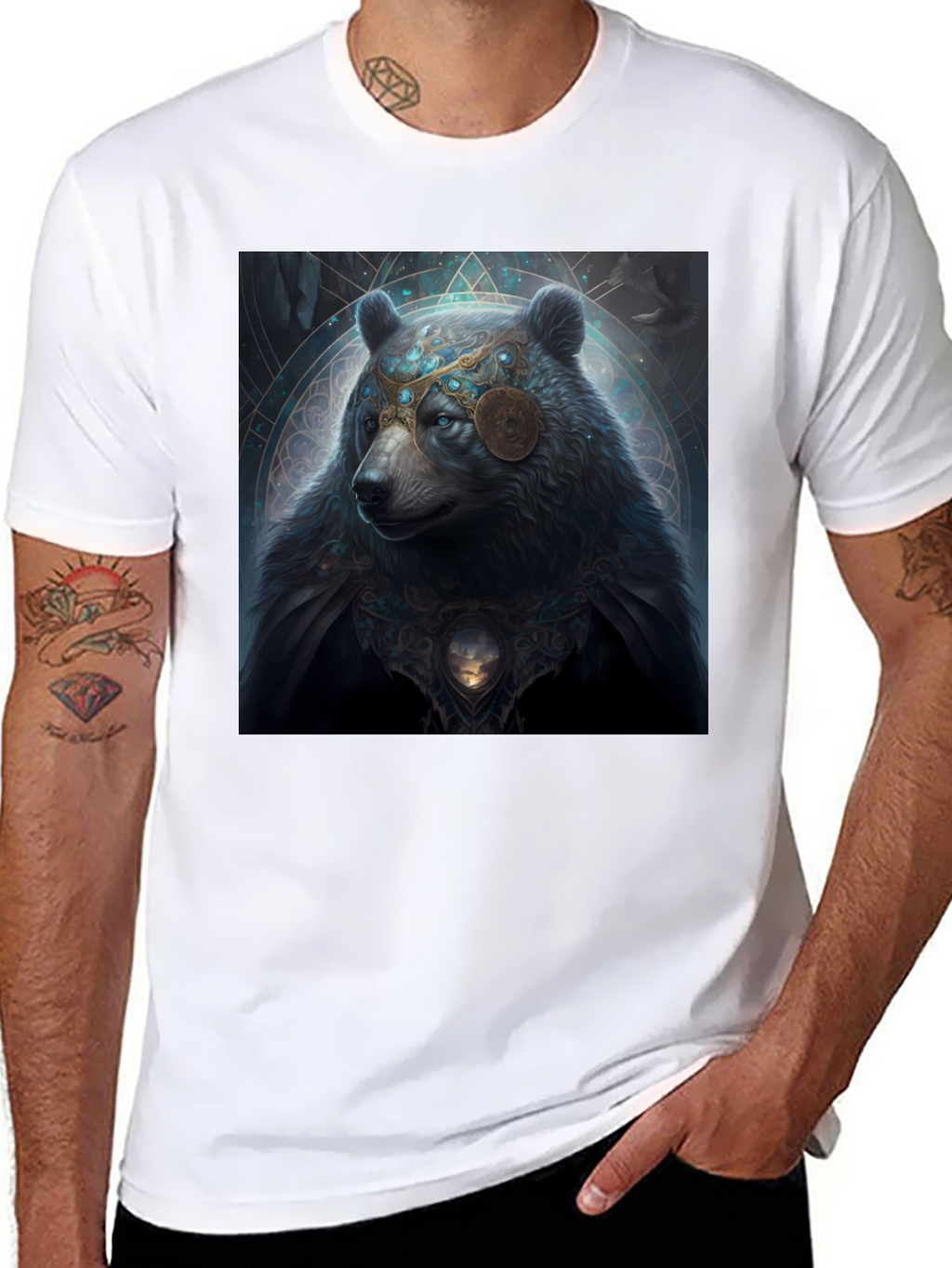 Mystical Bear Graphic Black T-Shirt