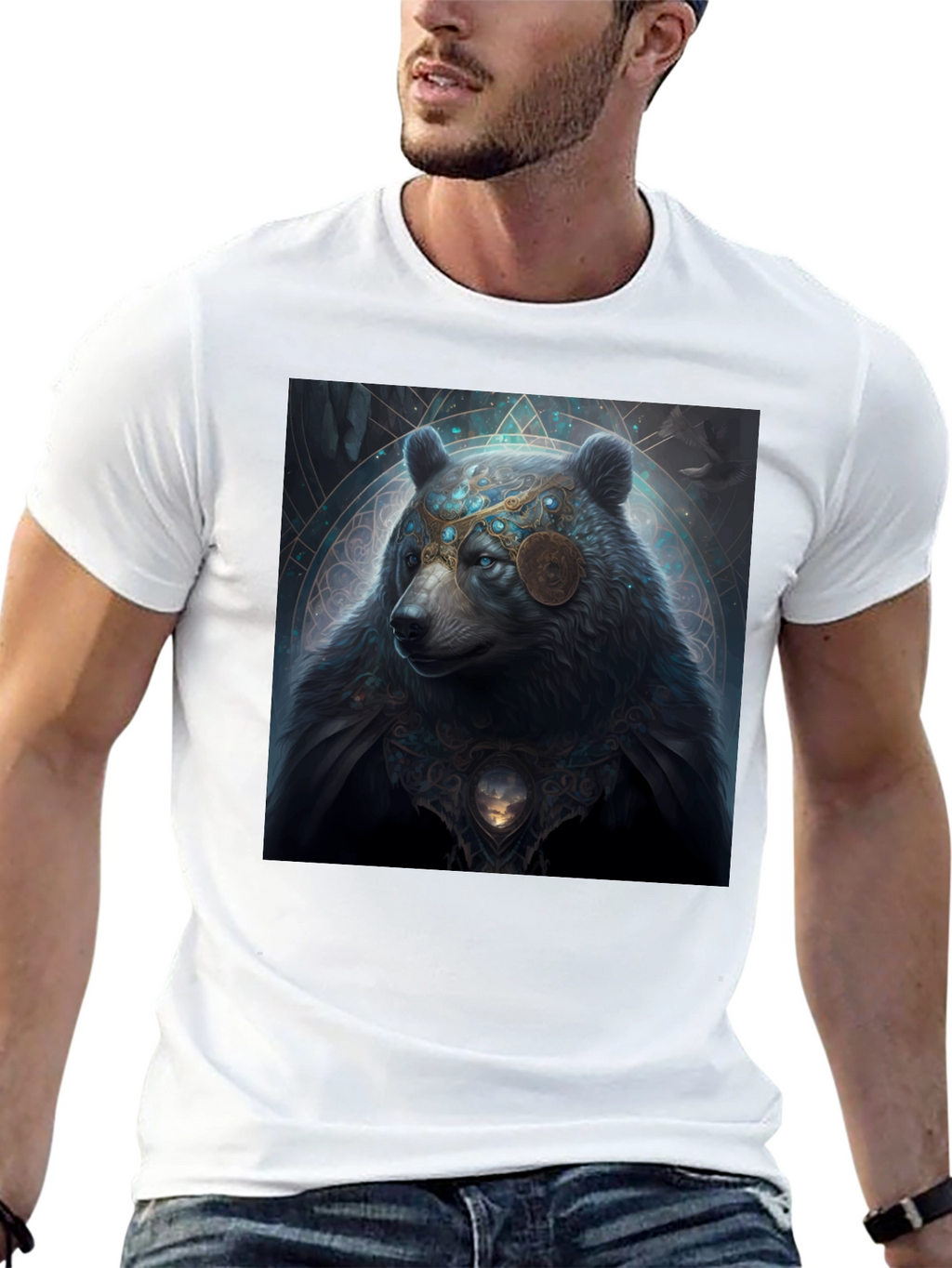 Mystical Bear Graphic Black T-Shirt