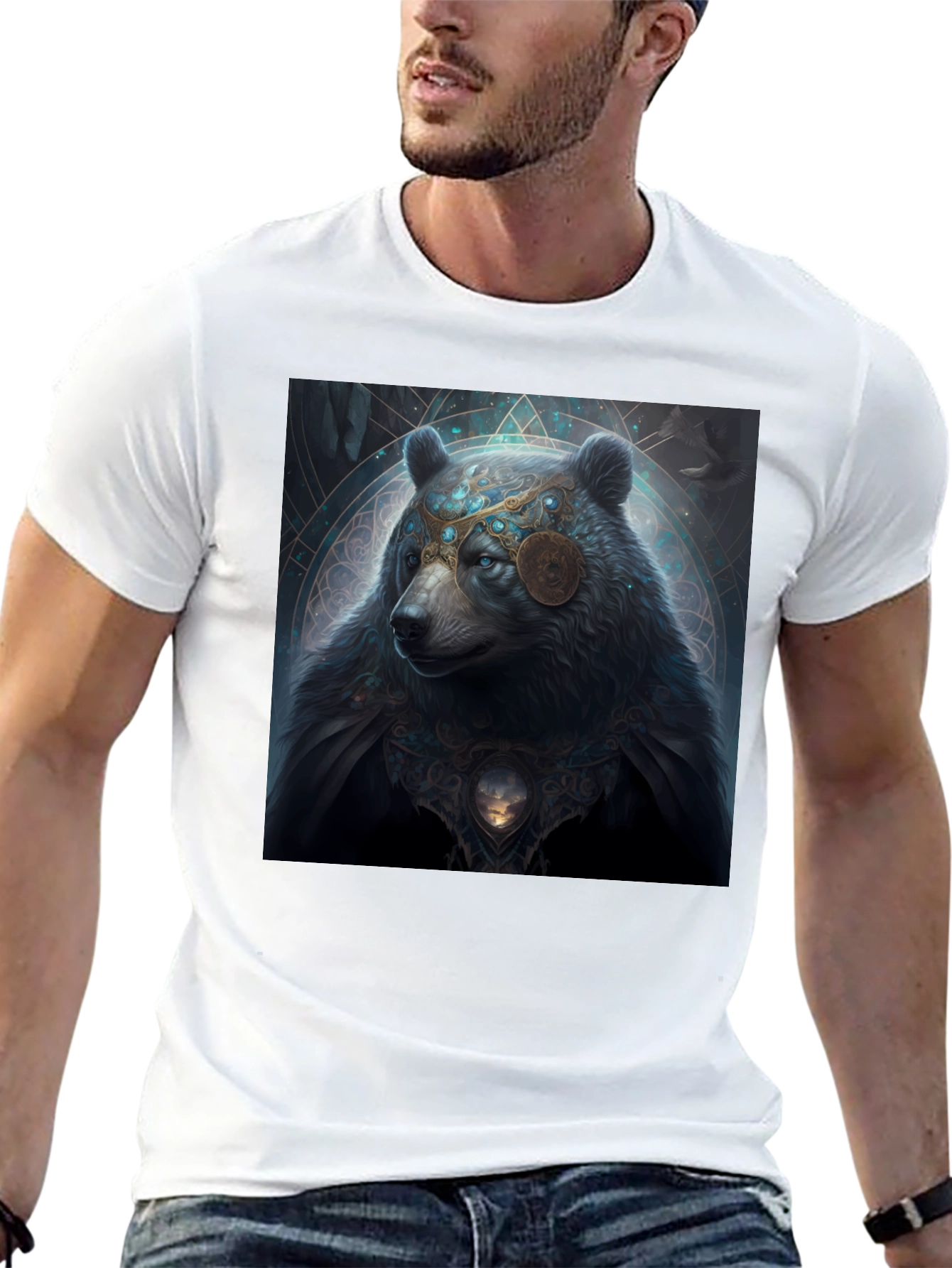 Mystical Bear Graphic Black T-Shirt