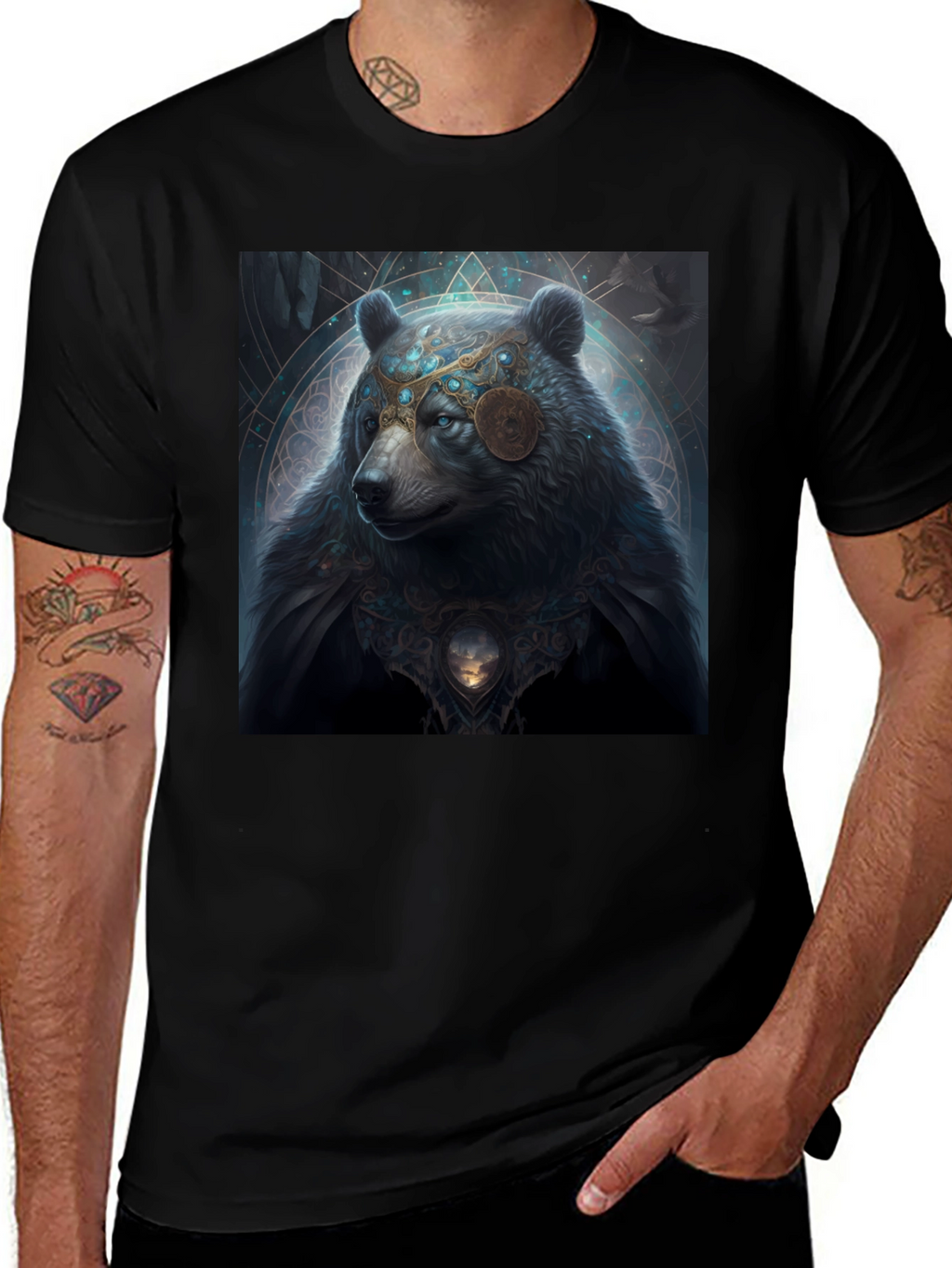 Mystical Bear Graphic Black T-Shirt