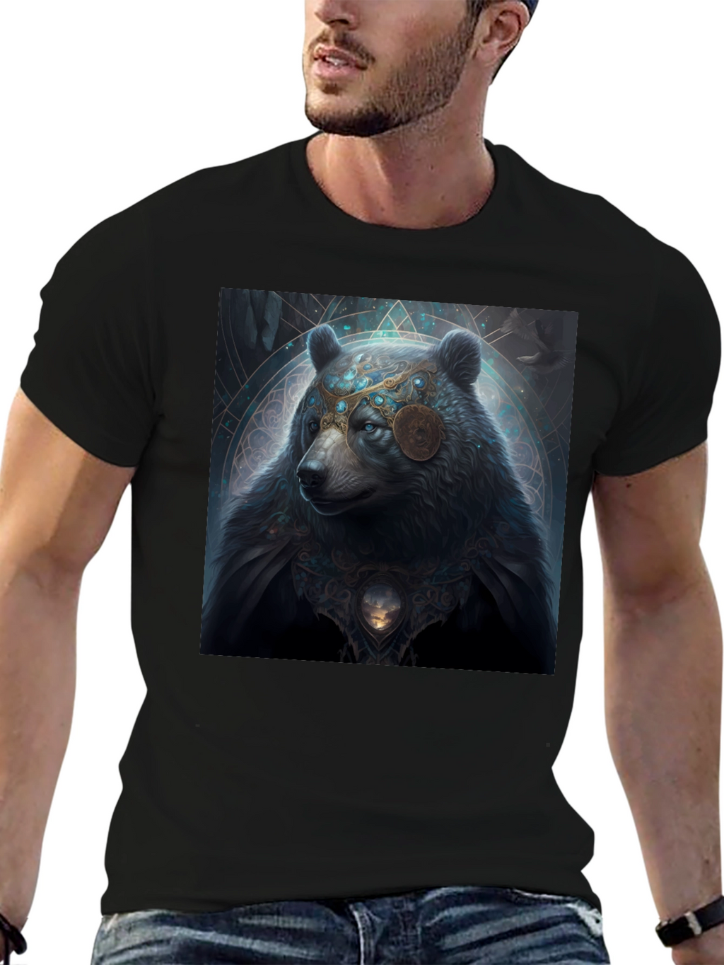 Mystical Bear Graphic Black T-Shirt