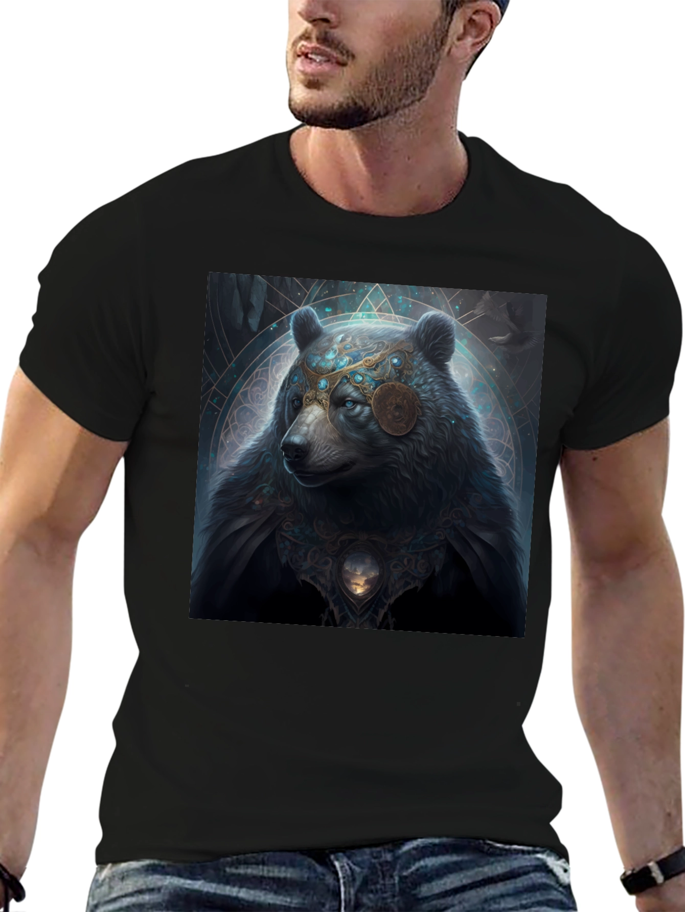 Mystical Bear Graphic Black T-Shirt