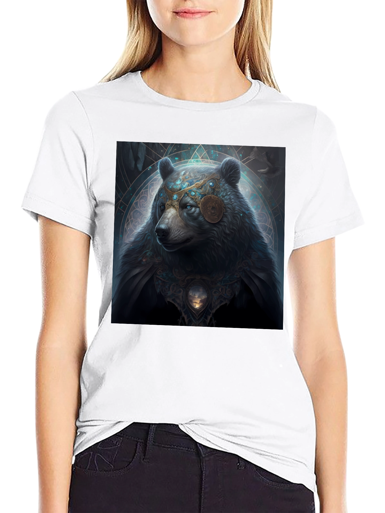 Mystical Bear Graphic Black T-Shirt