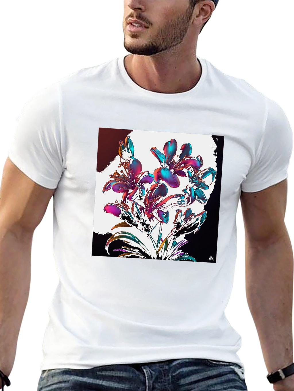 Floral Abstract Graphic Black T-Shirt