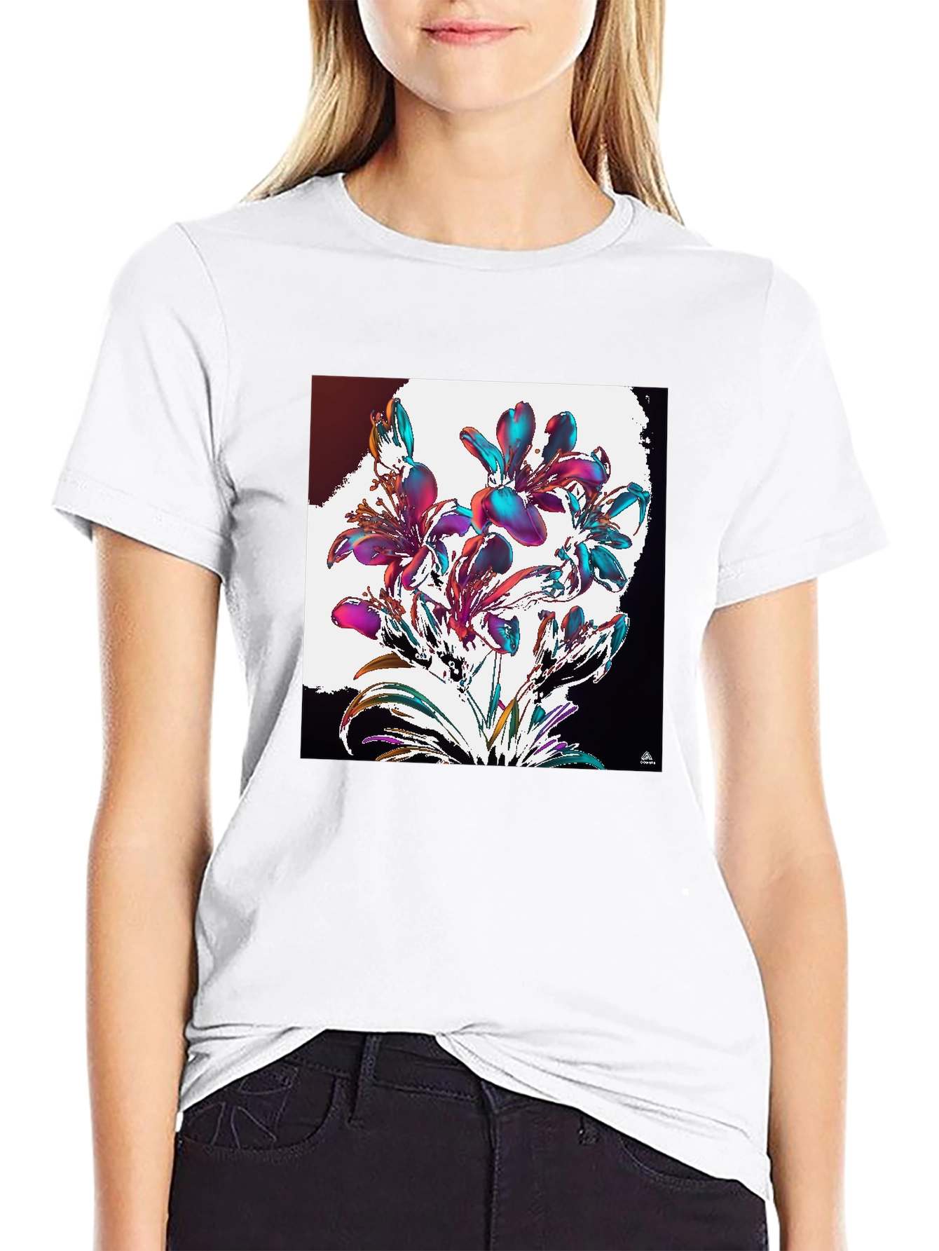 Floral Abstract Graphic Black T-Shirt