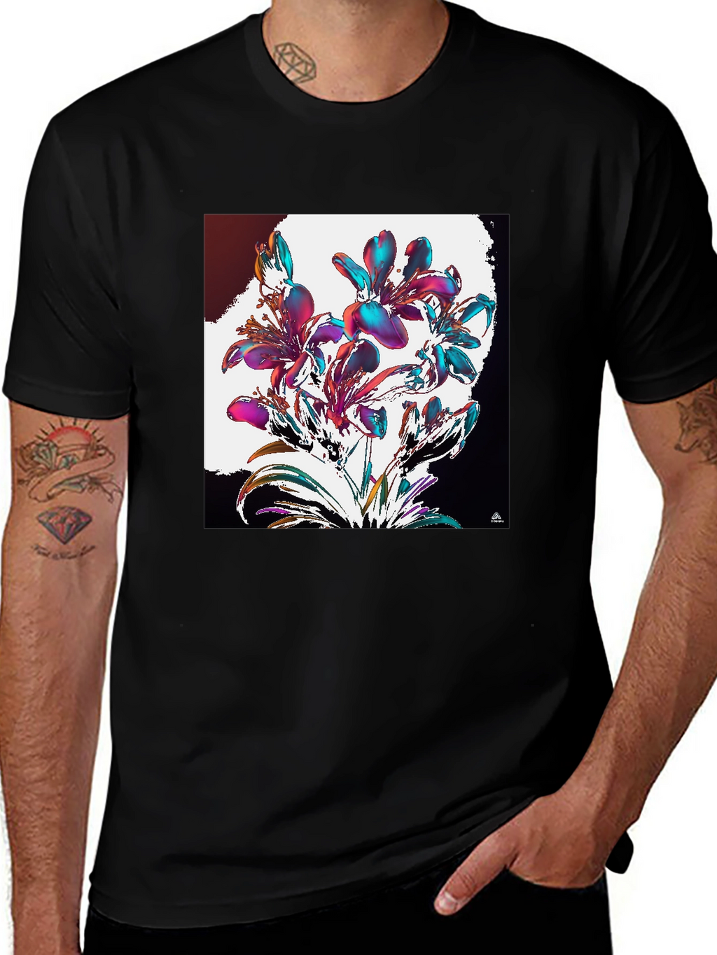 Floral Abstract Graphic Black T-Shirt