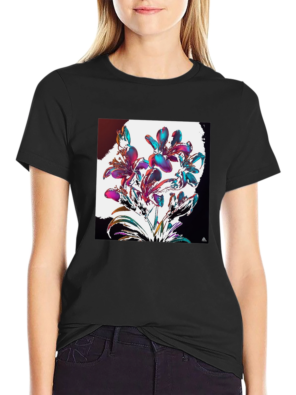 Floral Abstract Graphic Black T-Shirt